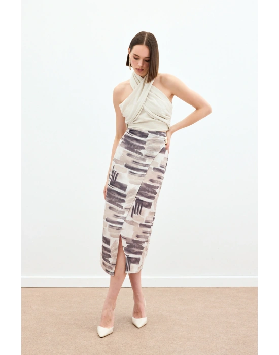 Desenli Keten Kalem Etek - Taş