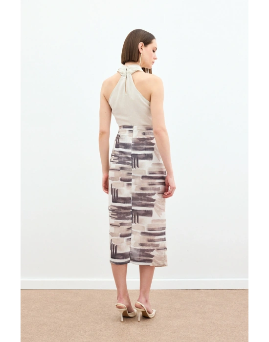 Desenli Keten Kalem Etek - Taş