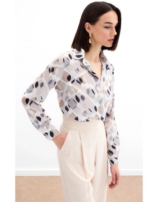 Desenli Klasik Gömlek - Bej