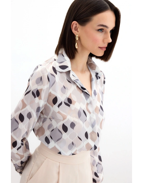 Desenli Klasik Gömlek - Bej