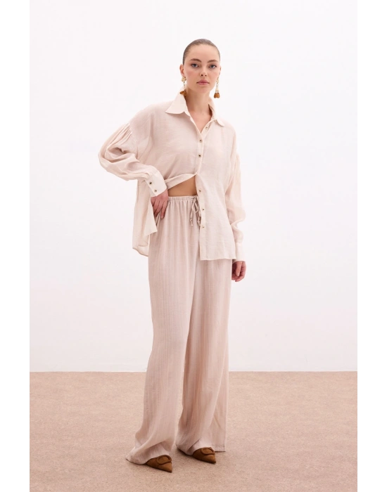 Düğme Aksesuarlı İnce Gömlek - Taş