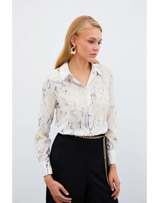 Parlak Desenli Gömlek - Ekru-Gold