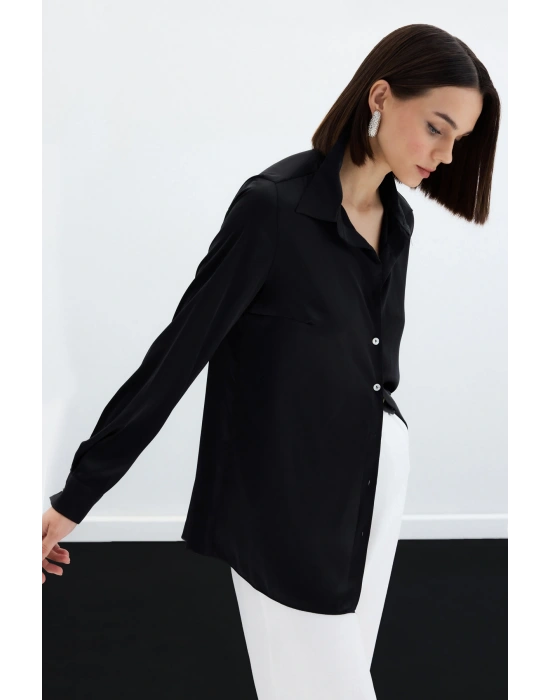 Saten Gömlek - Siyah