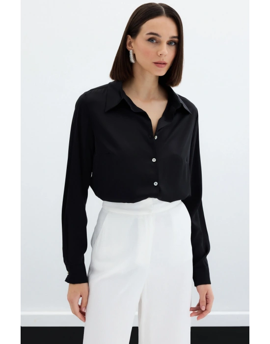 Saten Gömlek - Siyah