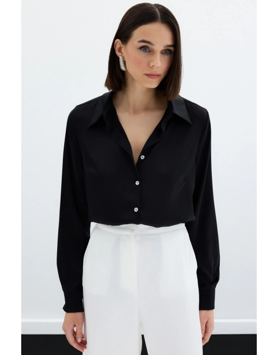 Saten Gömlek - Siyah
