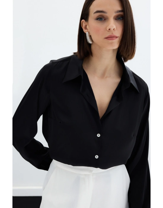 Saten Gömlek - Siyah