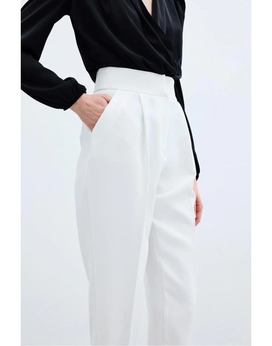 Yüksek Bel Klasik Pantolon - Ekru