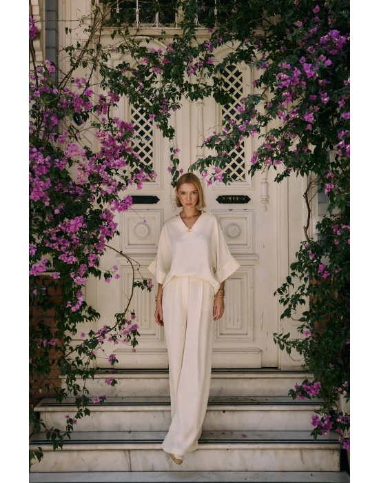 Keten Karışımlı Pantolon - Taş