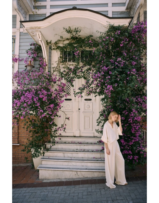 Keten Karışımlı Pantolon - Taş