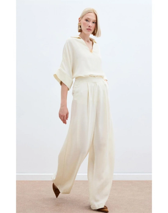 Keten Karışımlı Pantolon - Taş