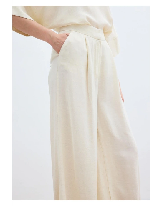 Keten Karışımlı Pantolon - Taş