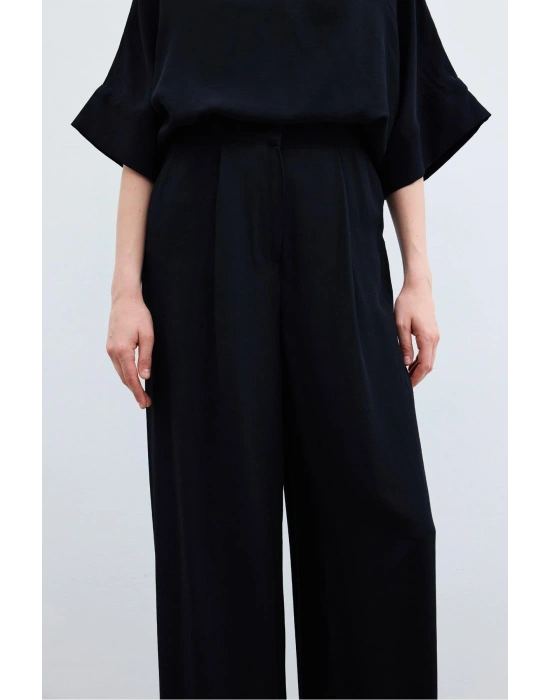 Keten Karışımlı Pantolon - Siyah