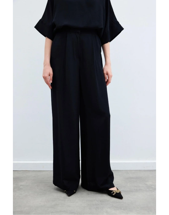 Keten Karışımlı Pantolon - Siyah