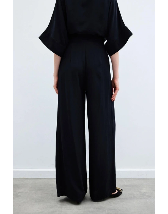 Keten Karışımlı Pantolon - Siyah