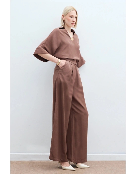 Keten Karışımlı Pantolon - Kahve