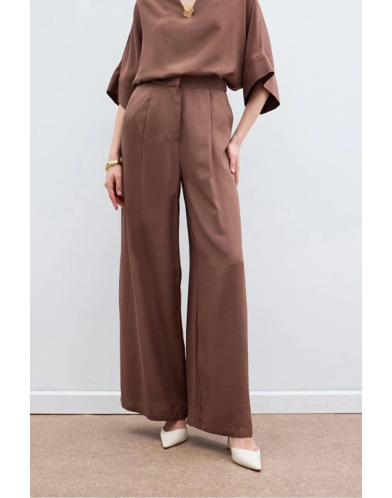 Keten Karışımlı Pantolon - Kahve