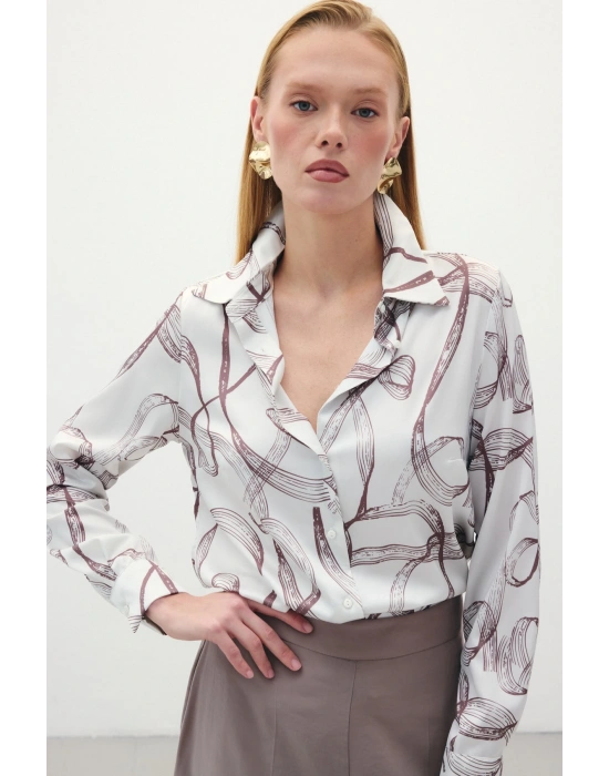 Desenli Klasik Gömlek - Kahve