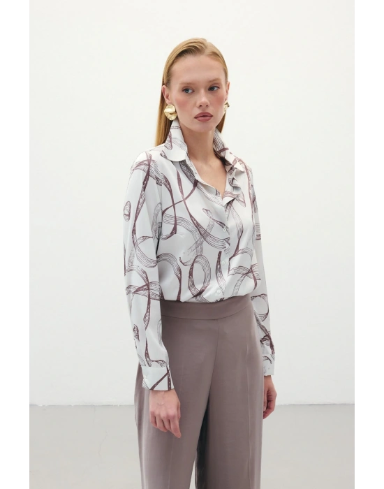 Desenli Klasik Gömlek - Kahve