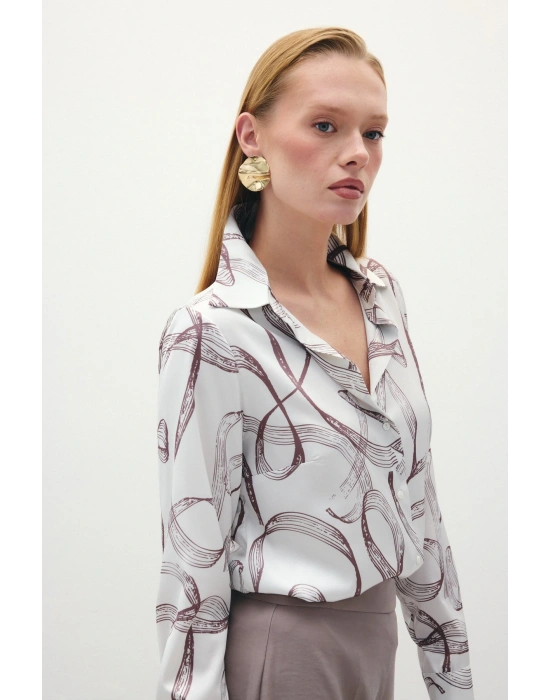 Desenli Klasik Gömlek - Kahve