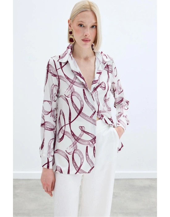 Desenli Klasik Gömlek - Bordo