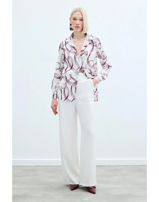 Desenli Klasik Gömlek - Bordo