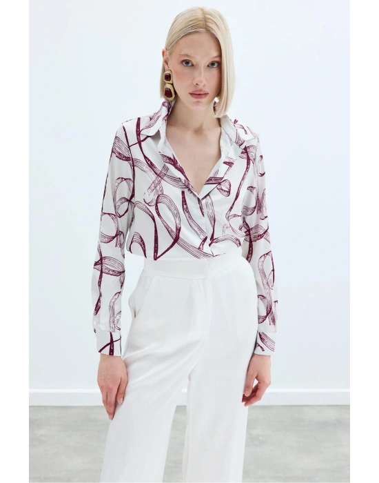 Desenli Klasik Gömlek - Bordo