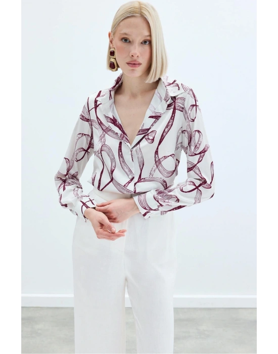 Desenli Klasik Gömlek - Bordo