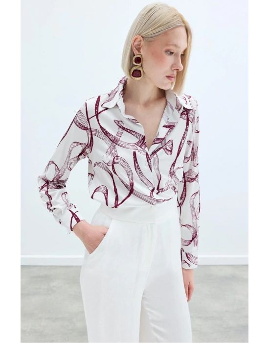 Desenli Klasik Gömlek - Bordo