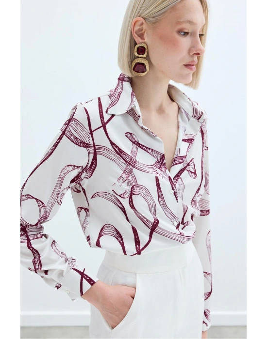 Desenli Klasik Gömlek - Bordo