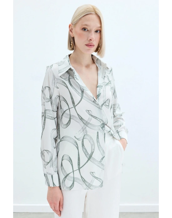 Desenli Klasik Gömlek - Haki