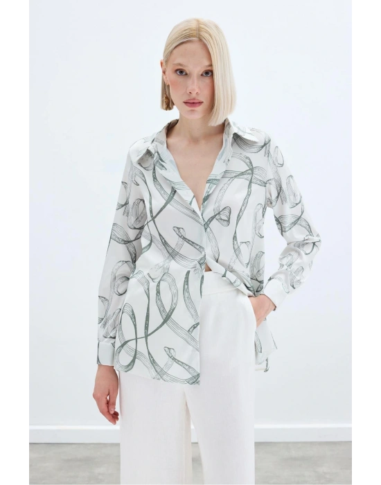 Desenli Klasik Gömlek - Haki