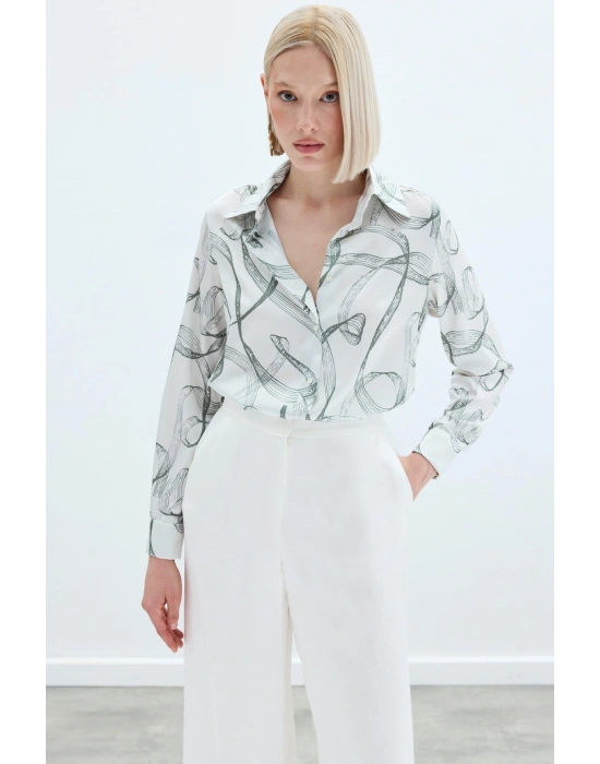 Desenli Klasik Gömlek - Haki