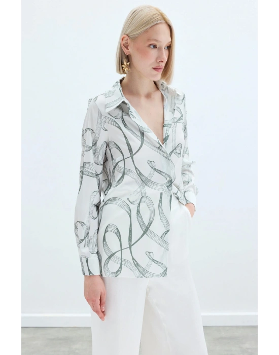 Desenli Klasik Gömlek - Haki