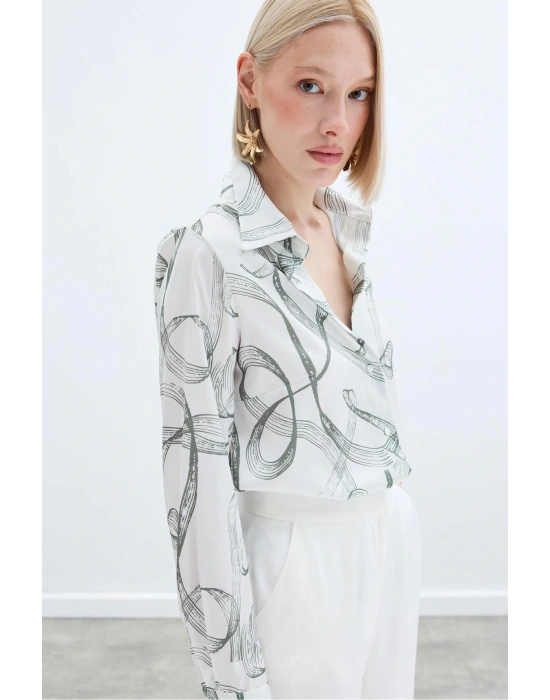 Desenli Klasik Gömlek - Haki