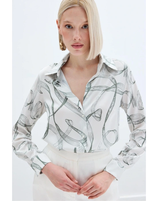 Desenli Klasik Gömlek - Haki