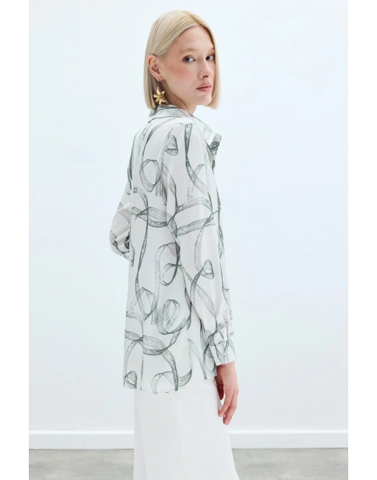 Desenli Klasik Gömlek - Haki