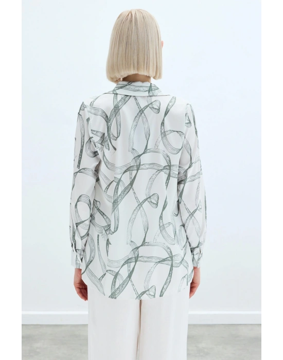 Desenli Klasik Gömlek - Haki