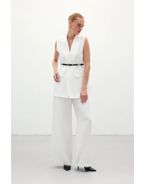 Salaş Keten Pantolon - Ekru