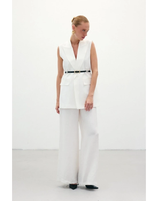 Salaş Keten Pantolon - Ekru