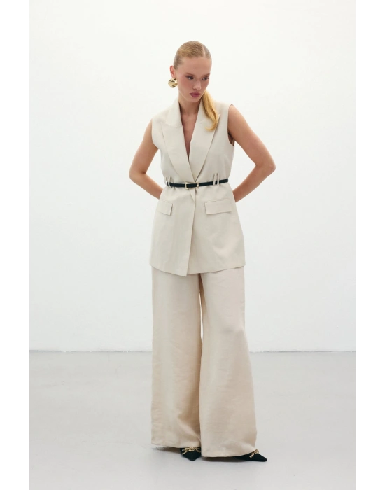 Salaş Keten Pantolon - Taş