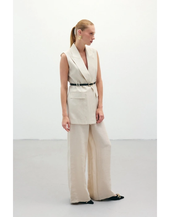 Salaş Keten Pantolon - Taş