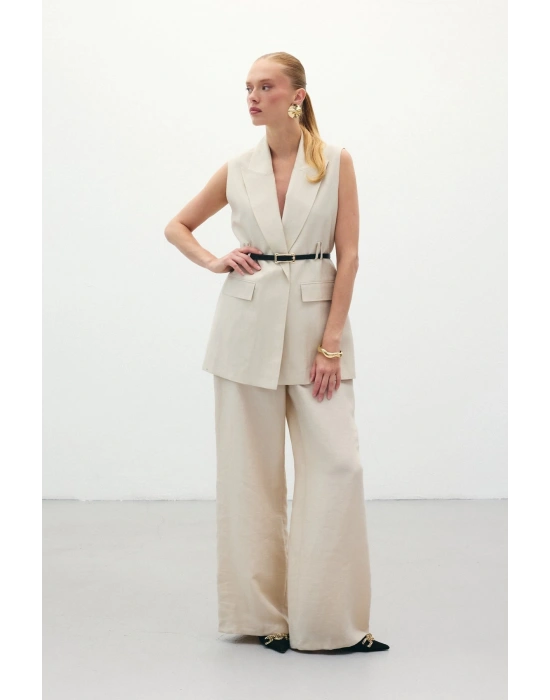 Salaş Keten Pantolon - Taş