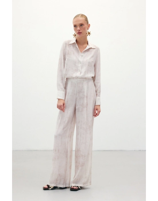 Desenli Salaş Pantolon - Taş