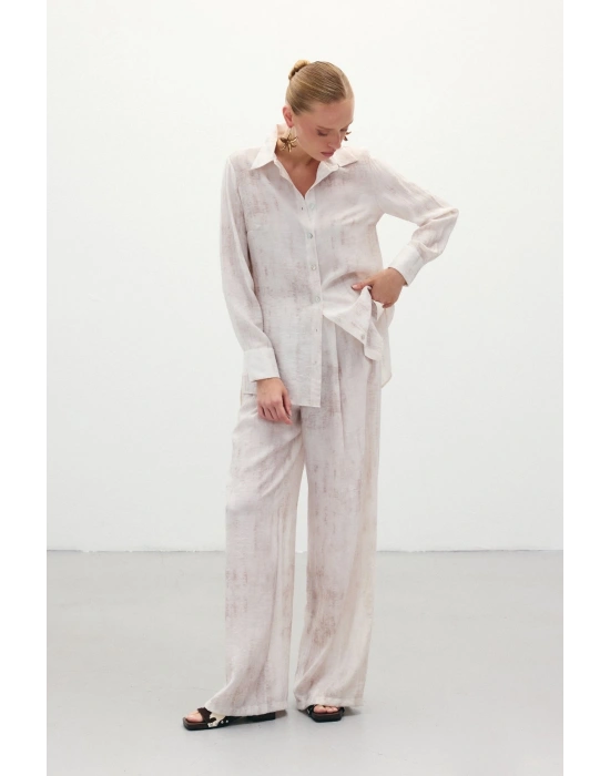 Desenli Salaş Pantolon - Taş