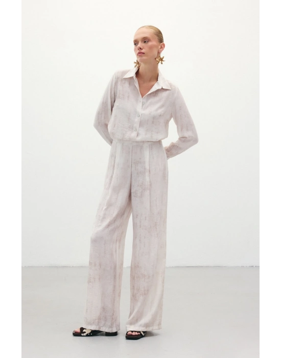 Desenli Salaş Pantolon - Taş