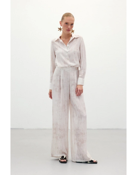 Desenli Salaş Pantolon - Taş