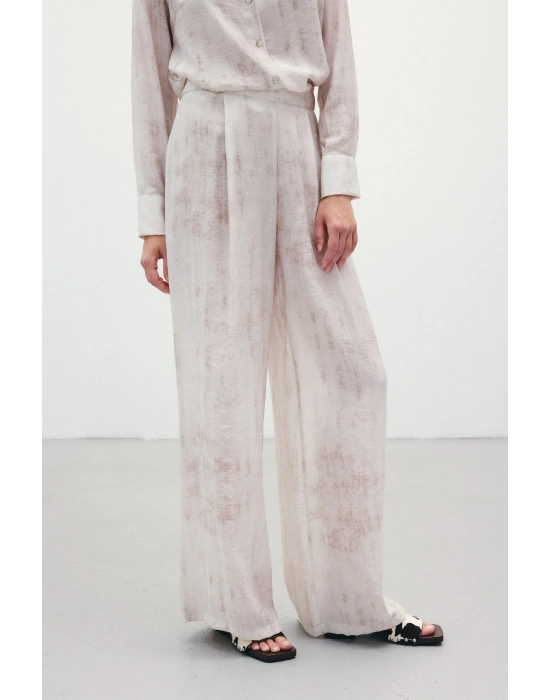 Desenli Salaş Pantolon - Taş