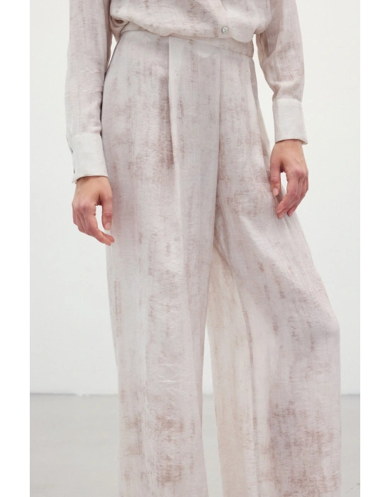 Desenli Salaş Pantolon - Taş