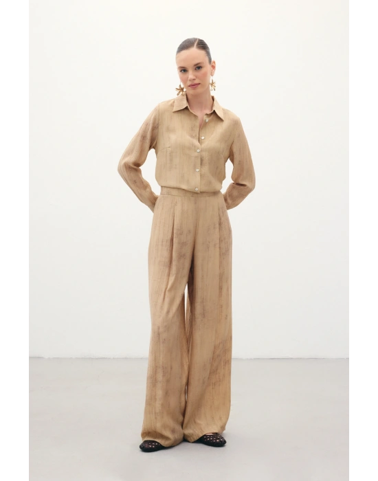 Desenli Salaş Pantolon - Camel