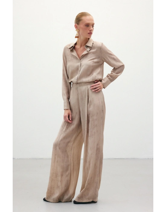 Desenli Salaş Pantolon - Bej